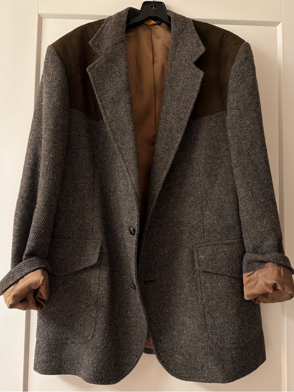 Pendleton Gray Tweed Blazer Coat with Brown Shoulder Panels
